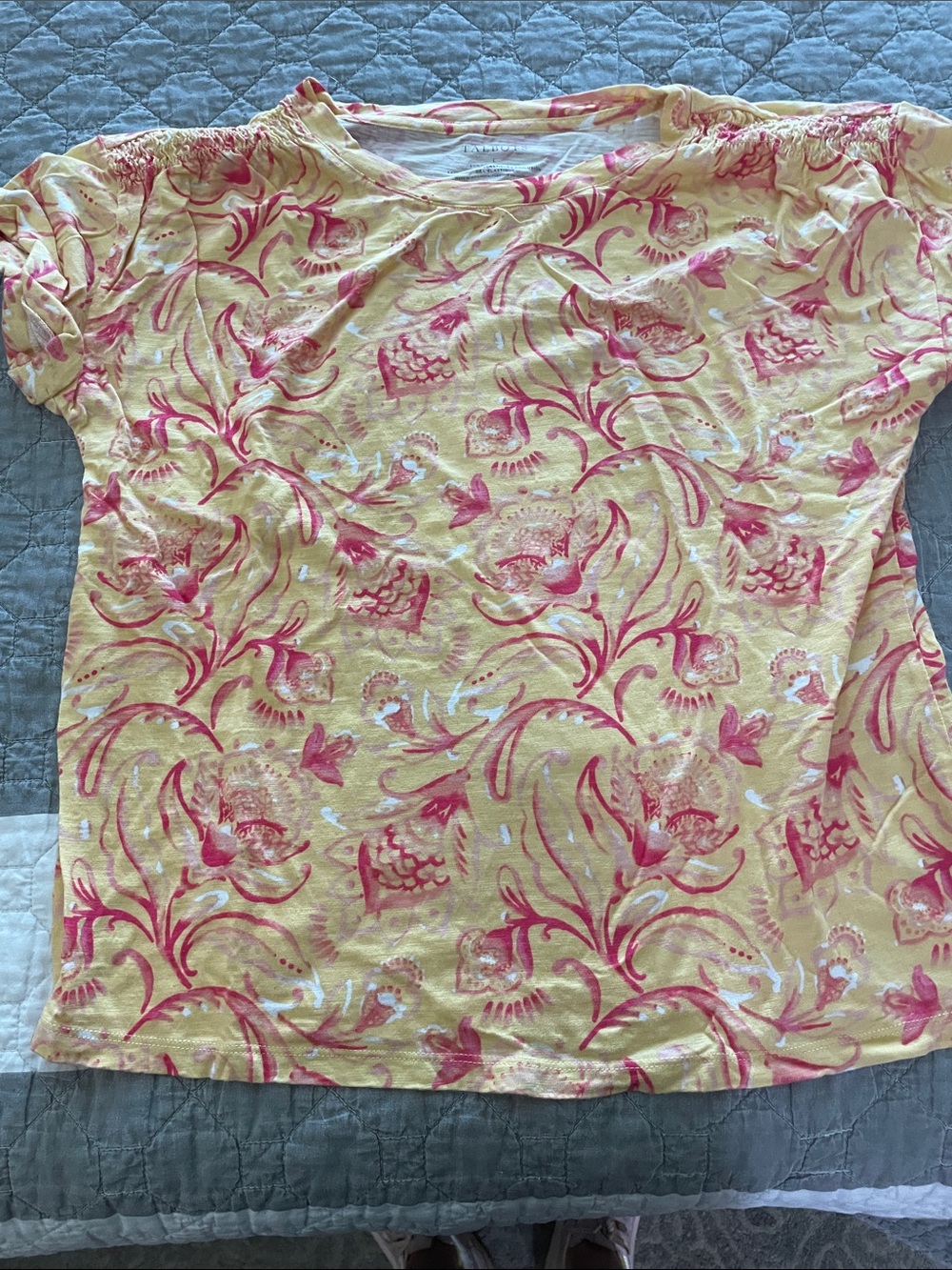 Talbots Yellow Short-Sleeve Floral Print Tee